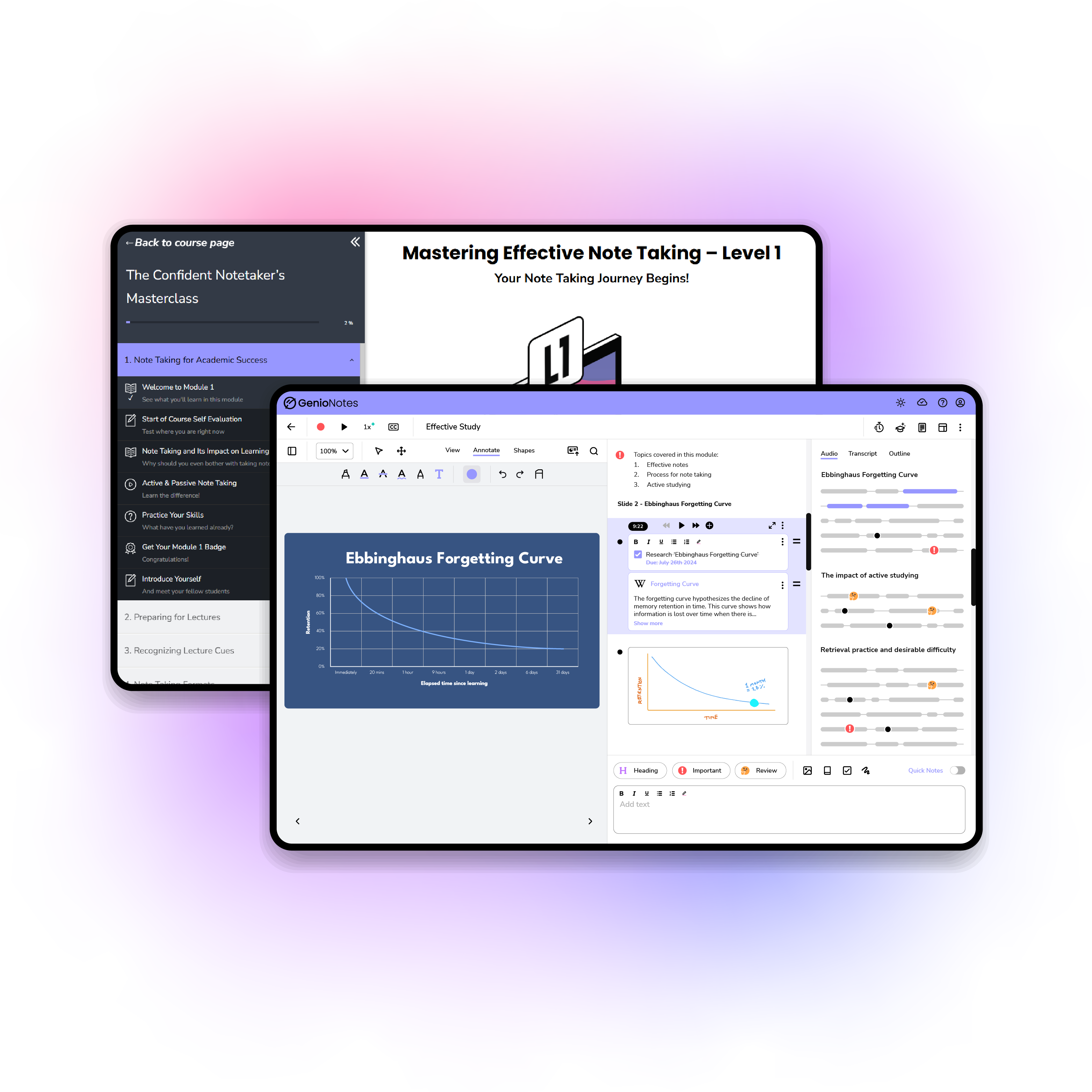 Genio home hero notes & course